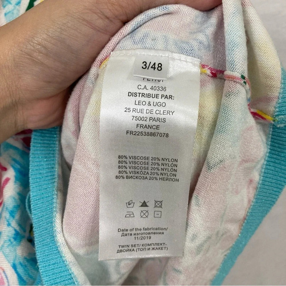 Leo & Ugo Two Layer Pink Blue Floral Soft Stretch Cardigan size Large - Picture 6 of 12